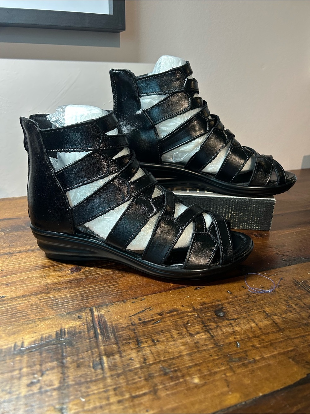 Women's Black Strappy Wedge gladiator sandals